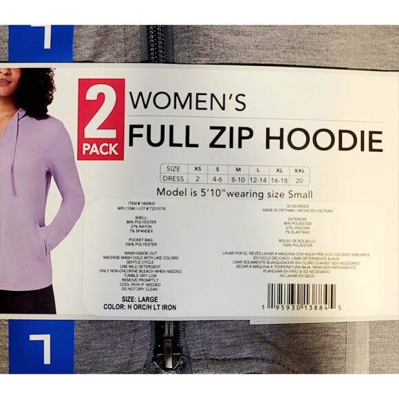 2-pk 32 Degrees Lightweight Full Zip UPF Lightweight Stretch Hoodie Purple Gray - Picture 5 of 6